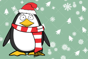 xmas funny penguin cartoon expression santa claus hat background in vector format 