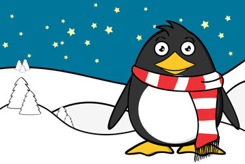 xmas funny penguin cartoon expression santa claus hat background in vector format 