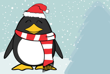 Obraz premium xmas happy penguin cartoon expression santa claus hat background in vector format 
