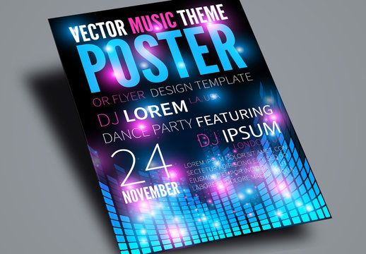 Club Dance Party Poster with Pink and Blue Accents