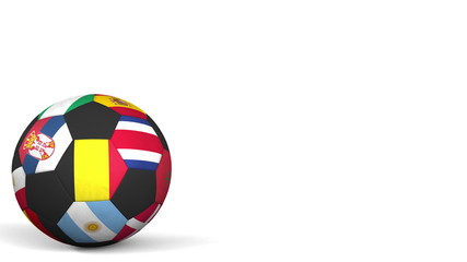 Obraz premium Football ball featuring different national teams accents flag of Belgium. 3D rendering
