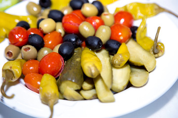 Marinated cucumbers tomatoes olive