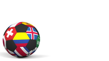 Obraz premium Football ball featuring different national teams accents flag of Colombia. 3D rendering