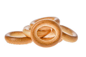 Ring Shaped Bread Rolls Bagels Baranka from Russia Isolated on White Background