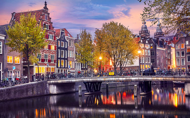 Red-light district in Amsterdam city picturesque landscape