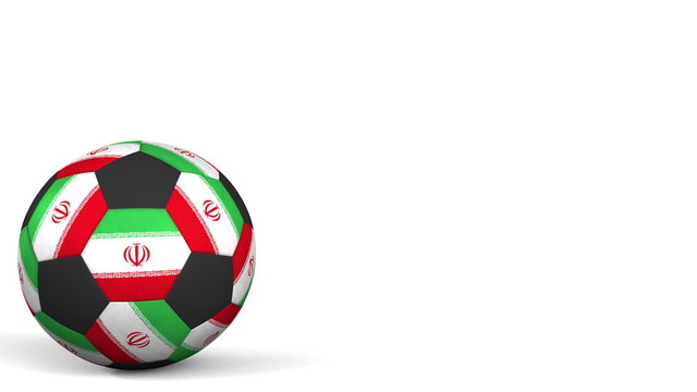 Football ball featuring flags of Iran. 3D rendering