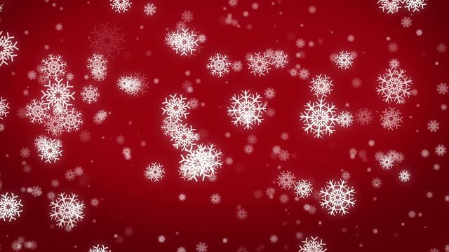 4k christmas motion background, snowfall with white snowflakes red