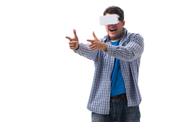 Young man wearing virtual reality VR glasses