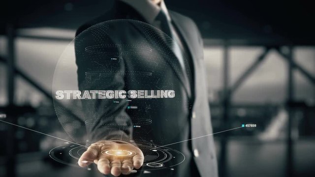 Strategic selling with hologram businessman concept