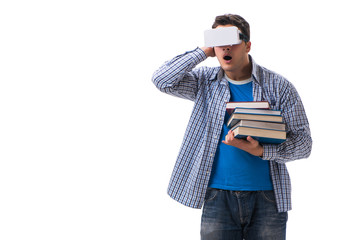 Young man wearing virtual reality VR glasses