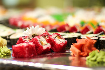 Sushi on the table. Macro photography.