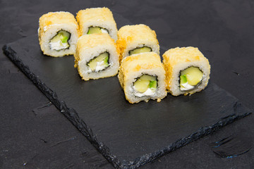 Hot Sushi roll with. Japanese food.