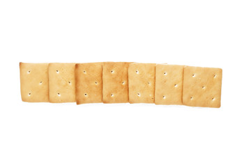 light breakfast, crackers isolated on white background. top view