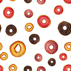 Seamless pattern with watercolor donuts
