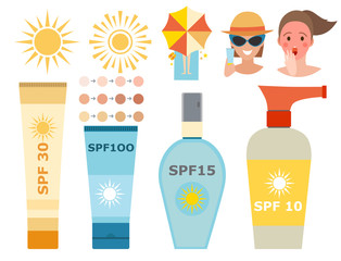 Cream sunscreen bottle vector icon sunblock cosmetic summer container tube panti-sun cream ackaging design.
