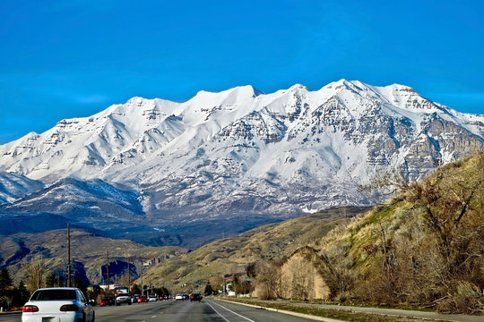 Salt Lake City road trip to Park City ski resort in winter. Utah. United States.