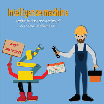 Cartoon smart industrial,Apply to use big data in factory,machine learnning - vector