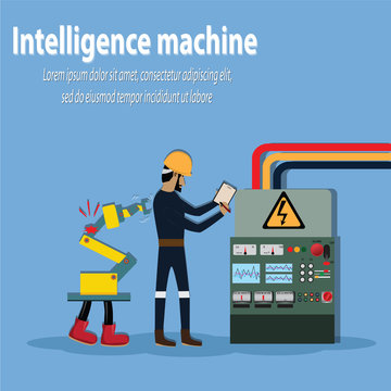 Cartoon smart industrial,Intelligence machine report maintenance time to admin - vector