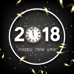Round 2018 new year background with clock.