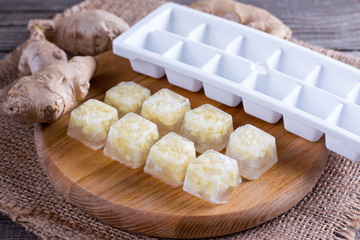 Frozen cubes of ginger