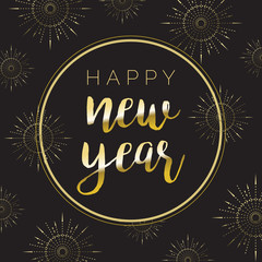 Black Gold Happy New Year Fireworks Vector Illustration 1
