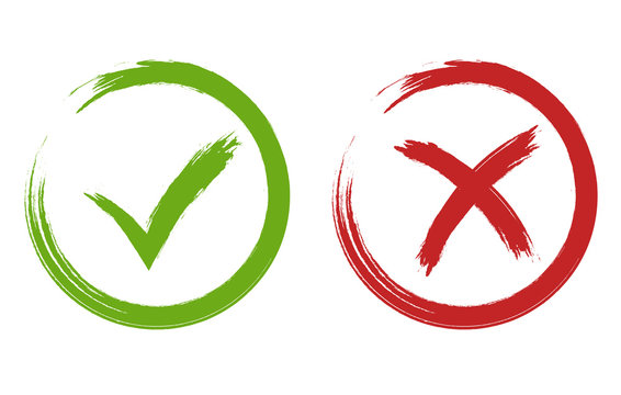 Tick and cross signs. Green and red checkmark vector