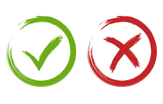 Tick And Cross Signs. Green And Red Checkmark Vector