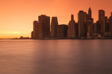 Lower Manhattan at sunset.