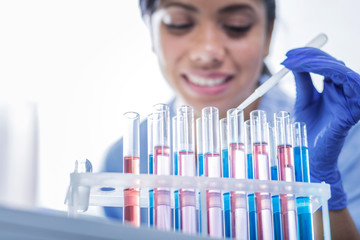 Medical research. Selective focus of test tubes being used for biological research