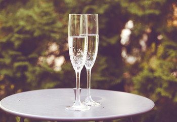 Vintage champagne glasses. New Year background

