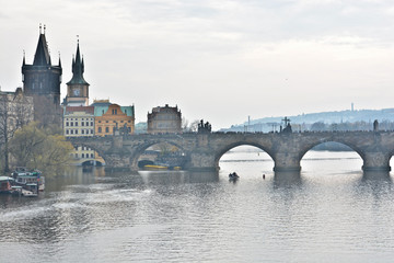 Fototapeta premium Charles Bridge and pavement Tower of the Old City.