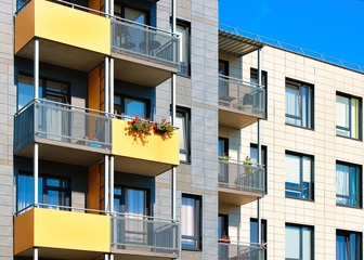 Fragment of new apartment buildings with balconies