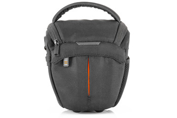 Naklejka premium Black bag for camera isolated on white background.