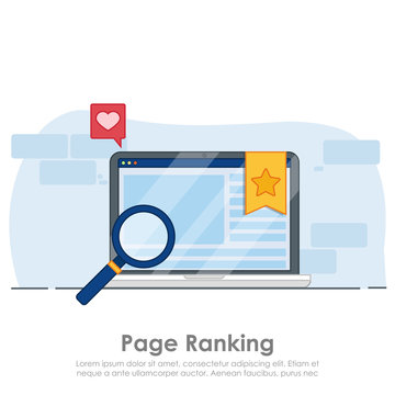 Page Ranking On Laptop Banner.  Browser Window With Star Favorite Sign. 