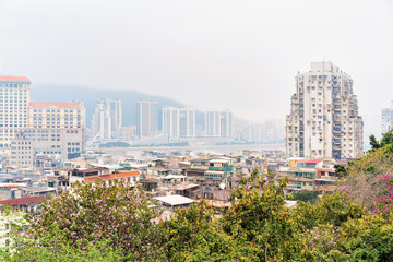 Panorama of Macao business downtown and residential buildings