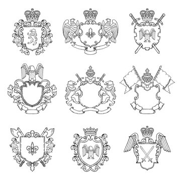 Template of heraldic emblems. Different empty frames for logo or badges design