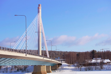 Candle bridge and blue sky of winter Rovaniemi