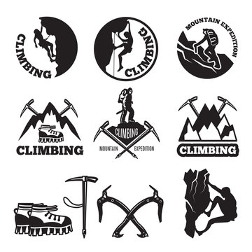 Outdoor pictures. Adventures and mountain climbing. Illustrations for labels or logo designs