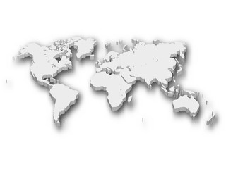 White 3D map of World with shadow isolated on white on background. EPS10 vector illustration.