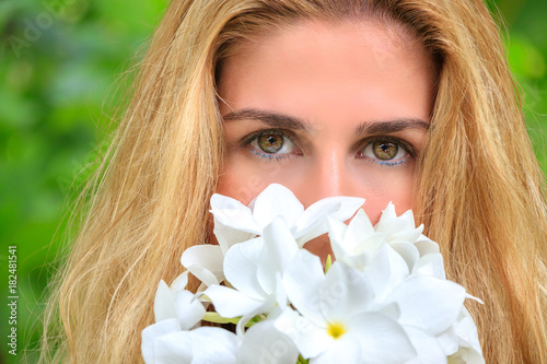 Sweet Blonde Girl With Frangipani Sweet Blonde Girl With Frangipani