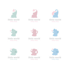 Naklejka na ściany i meble Vector cute little elephants logo set. Baby shop symbol