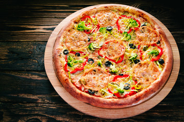 pizza on a cutting board