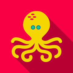 Template for logos, labels and emblems with white silhouette of octopus. Vector illustration.Shadow