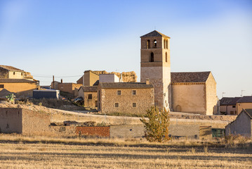 San Miguel church and old houses in San Esteban de Gormaz, province of Soria, Spain