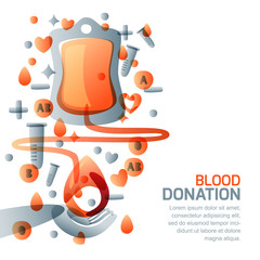 Blood donation and transfusion concept. Vector isolated medical illustration, icons, symbol and design elements. World blood donor day.
