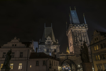 Fototapeta na wymiar Tower on Charles bridge in night Prague