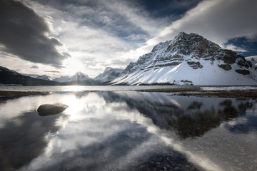 Rocky Mountain reflections in Bow Lake, Canada
