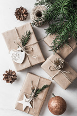 Christmas presents on white background.