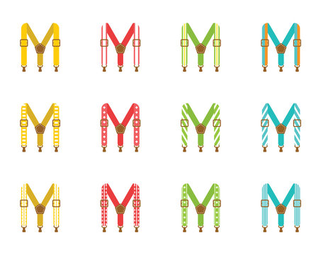 A set of men's suspenders. Suspenders vector illustration