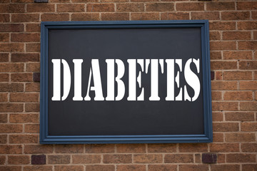 Obraz premium Conceptual hand writing text caption inspiration showing announcement Diabetes. Business concept for Disease Medical Insulin written on frame old brick background with copy space
